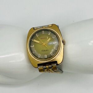 Vintage Benrus TechniQuartz Men's Watch‎ Date Sunburst Dial Green Gold FOR PARTS